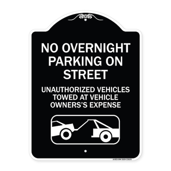 Signmission No Overnight Parking on Street Unauthorized Vehicles Towed at Vehicle Owners Expense, BW-1824-23835 A-DES-BW-1824-23835 - main
